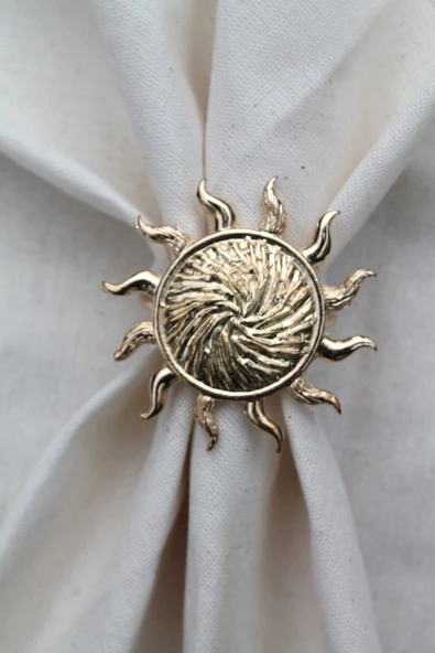 6 Adet Gold Güneş Metal Peçete Halkası - Napkin Ring - 7