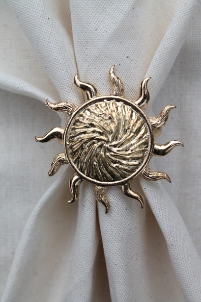 6 Adet Gold Güneş Metal Peçete Halkası - Napkin Ring - 6