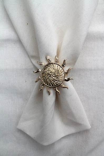 6 Adet Gold Güneş Metal Peçete Halkası - Napkin Ring - 4