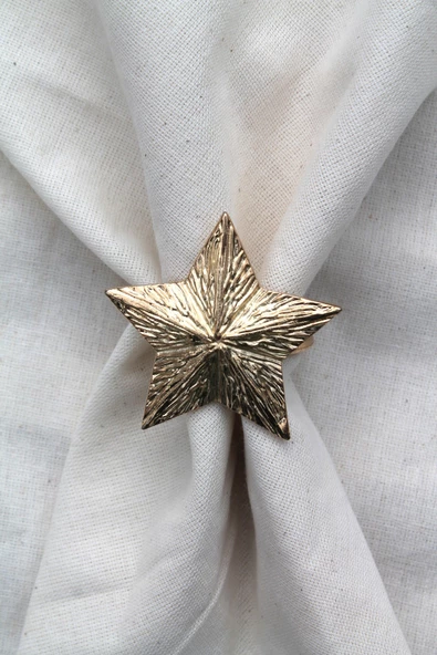 6 Adet Dekoratif Gold Star Nova Peçete Halkası - Napkin Ring