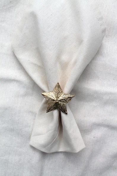 6 Adet Dekoratif Gold Star Nova Peçete Halkası - Napkin Ring - 3