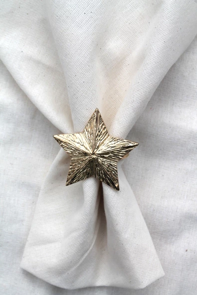 6 Adet Dekoratif Gold Star Nova Peçete Halkası - Napkin Ring - 4