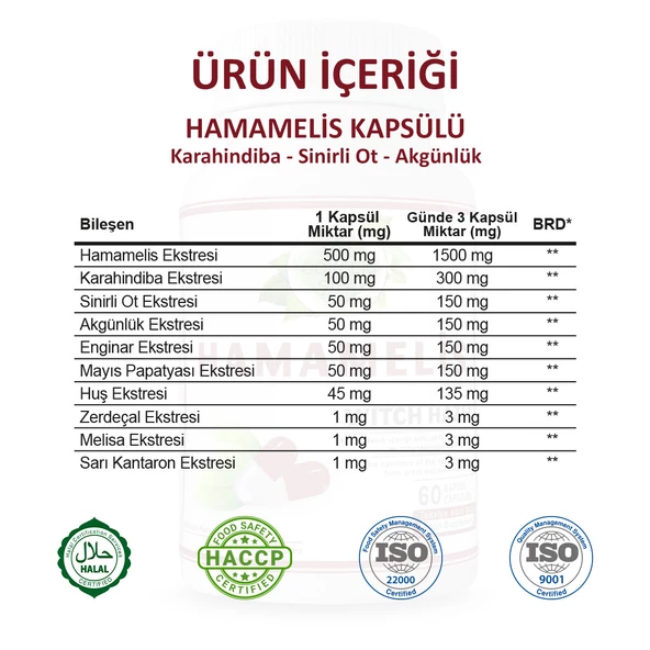 Hamamelis Kapsül (WİTCH HAZEL CAPSULE) 60 Adet - Resim 3
