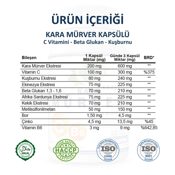 Kara Mürver Kapsül (Black Elderberry Capsule)  60 Adet - Resim 3