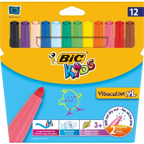 Bic Kids Visa Color XL Yıkanabilir Jumbo Keçeli Boya Kalemi 12 Renk