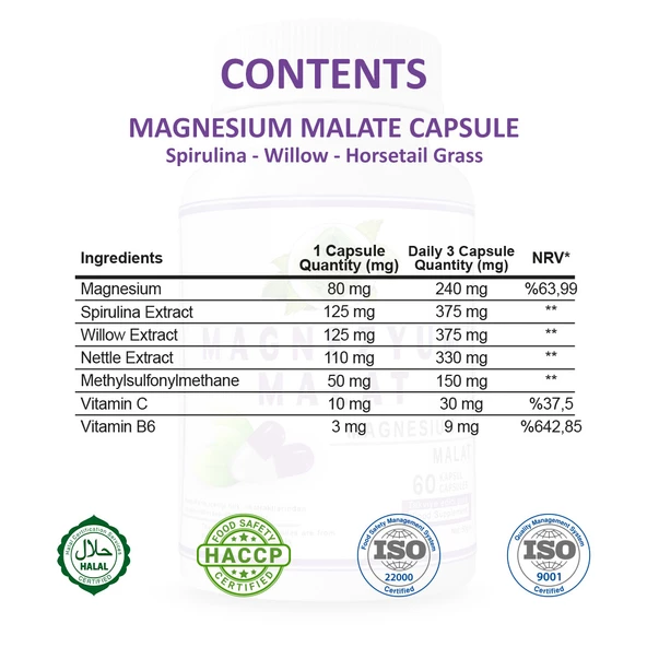 Magnezyum Malat Kapsül (Magnesium Malate Capsule) 60 Adet - Resim 2