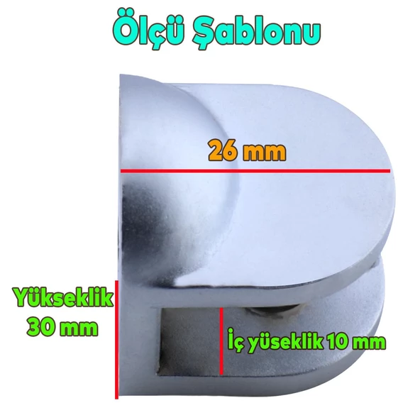Cam Tutucu Ahşap Raf Tutucu Cam Etejeri Metal U Tipi Vidalı Mat Krom (4 ADET) - 3
