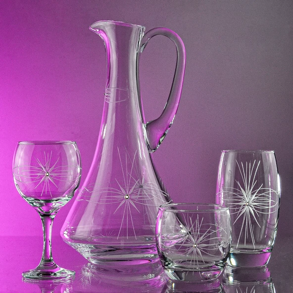 Decocia Pudgy 37 Parça 12 Kişilik  Bardak Çeyiz Seti Dik Karaflı Mira Desenli - Resim 2