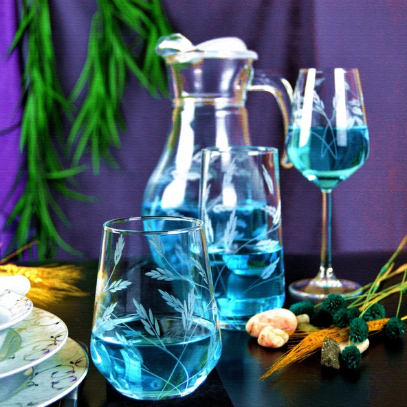 Decocia Kazaan 37 Parça  12 Kişilik Bardak Çeyiz Seti Sürgün Desenli - Resim 2