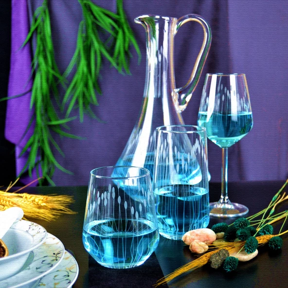 Decocia Kazaan 37 Parça  12 Kişilik Bardak Çeyiz Seti Dik Karaflı Vega Desenli - Resim 3