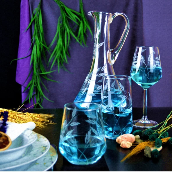 Decocia Kazaan 37 Parça 12 Kişilik  Bardak Çeyiz Seti Dik Karaflı Sürgün Desenli - Resim 2