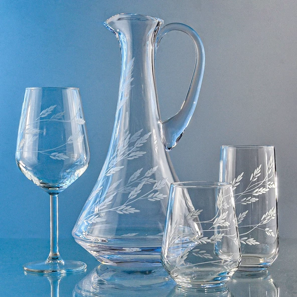 Decocia Kazaan 37 Parça 12 Kişilik  Bardak Çeyiz Seti Dik Karaflı Sürgün Desenli - Resim 3