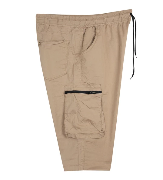 Kargo Cepli Büyük Beden Gabardin Şort Bej - 2