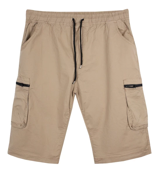Kargo Cepli Büyük Beden Gabardin Şort Bej