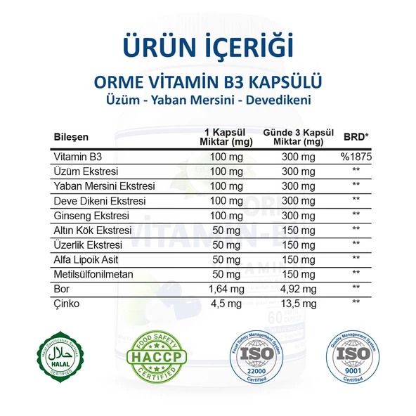 Orme Vitamin B3 Kapsül (VİTAMİN B3 CAPSULE) 60 Adet - 3