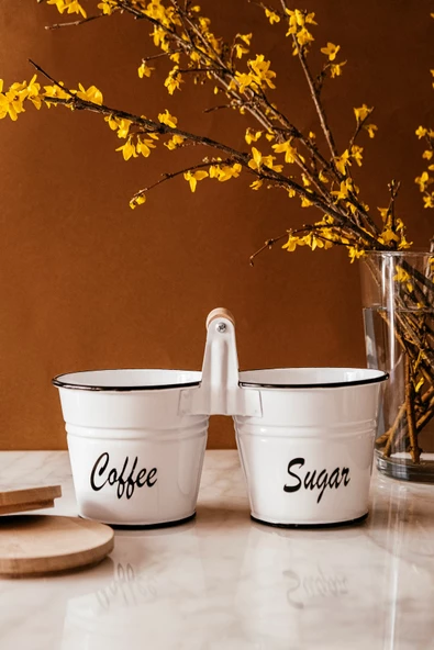 2li Tutma Kulplu Ahşap Kapaklı Kahve ve Şeker Kavanozu Seti - 2