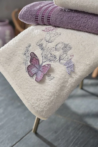 Butterfly 3d Nakışlı Lila Mor Aile Banyo Seti - 5