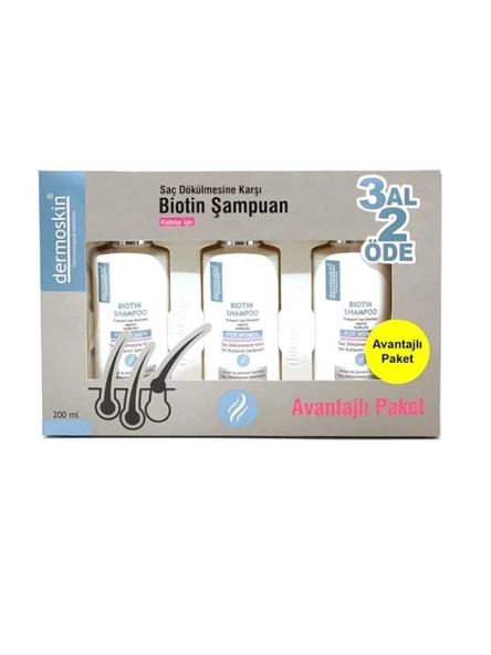 Dermoskin Kadınlar İçin Biotin Saç Dökülmesi İçin Şampuanı 200 ml (3 Al 2 Öde)