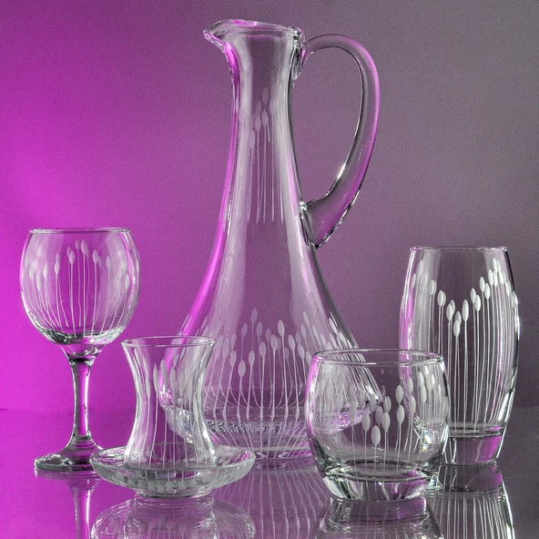 Decocia Pudgy 31 Parça 6 Kişilik  Bardak Çeyiz Seti Dik Karaflı Vega Desenli - Resim 2