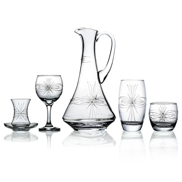 Decocia Pudgy 31 Parça 6 Kişilik  Bardak Çeyiz Seti Dik Karaflı Mira Desenli ürün görseli