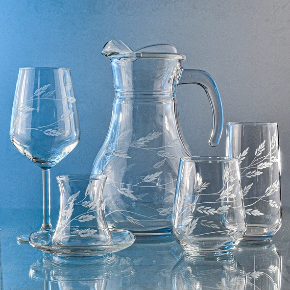 Decocia Kazaan 31 Parça 6 Kişilik  Kesme Bardak Çeyiz Seti Sürgün Desenli - Resim 3