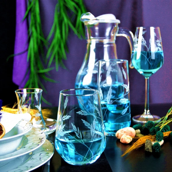 Decocia Kazaan 31 Parça 6 Kişilik  Kesme Bardak Çeyiz Seti Sürgün Desenli - Resim 2