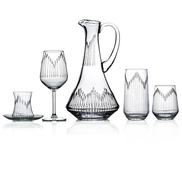 Decocia Kazaan 31 Parça 6 Kişilik  Bardak Çeyiz Seti Dik Karaflı Vega Desenli ürün görseli