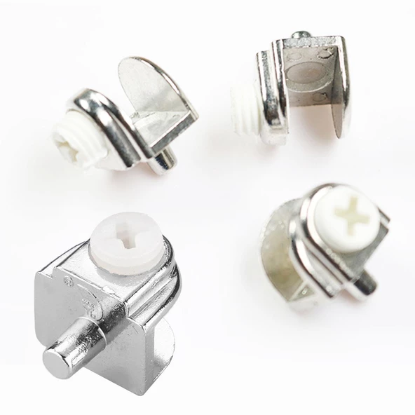 Raf Ahşap Cam Tutucu Cam Etejer Metal Pimli Krom Plastik Vidalı (4 Adet) - 6