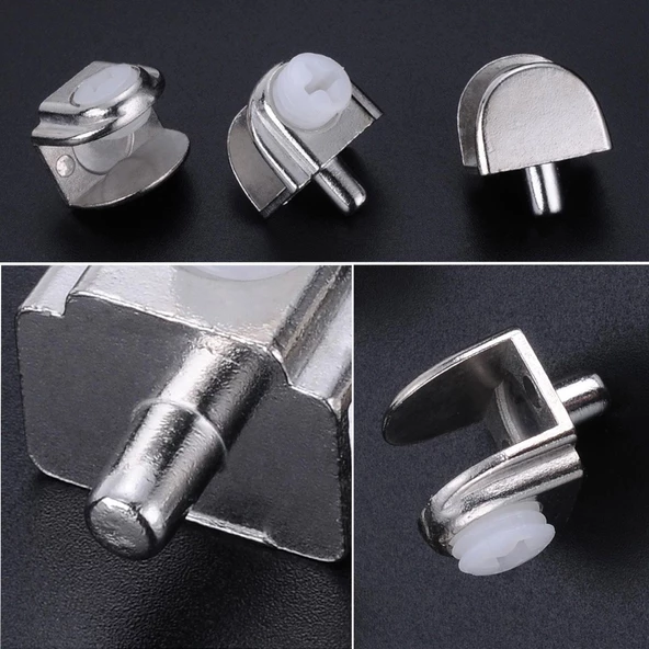 Raf Ahşap Cam Tutucu Cam Etejer Metal Pimli Krom Plastik Vidalı (4 Adet) - 5