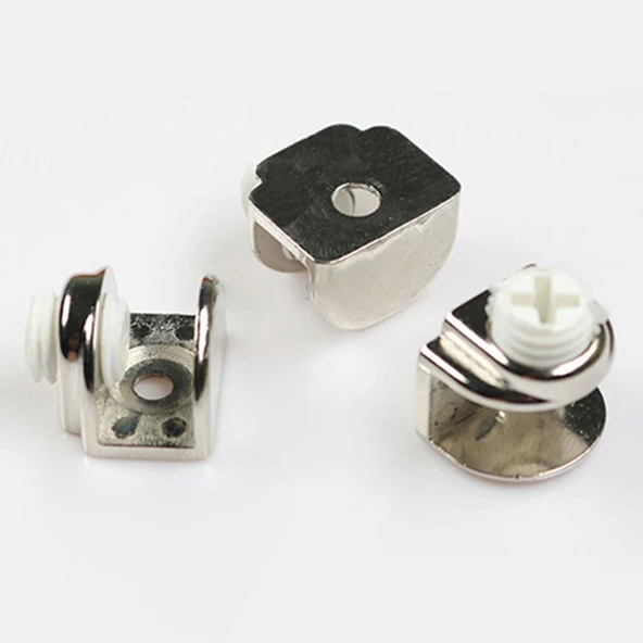 Raf Ahşap Cam Tutucu Cam Etejer Düz Metal Krom Plastik Vidalı (4 Adet) - 5