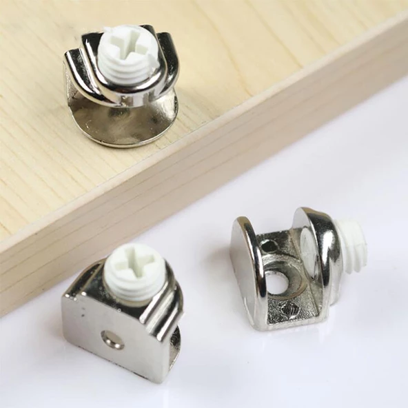 Raf Ahşap Cam Tutucu Cam Etejer Düz Metal Krom Plastik Vidalı (4 Adet) - 3