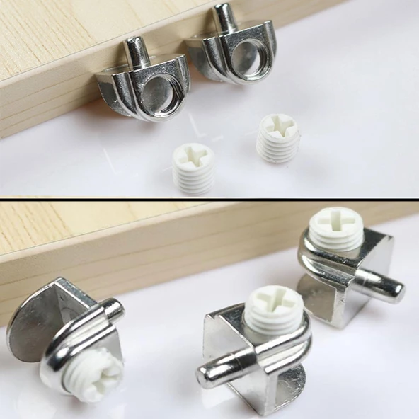 Raf Ahşap Cam Tutucu Cam Etejer Metal Pimli Krom Plastik Vidalı (4 Adet) - 4