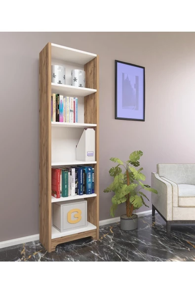 Nur Mobilya Ece 5 Raflı Kitaplık Atlantik Çam Beyaz