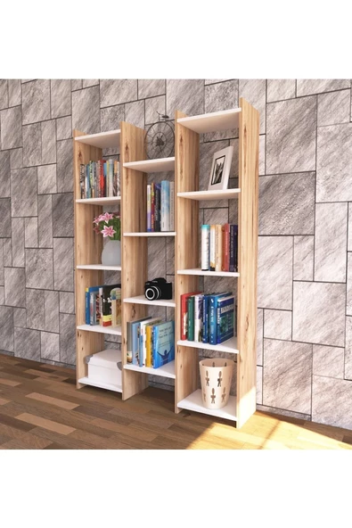 Nur Mobilya Modern Kitaplık Atlantik Çam Beyaz - 3