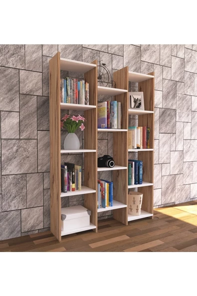 Nur Mobilya Modern Kitaplık Atlantik Çam Beyaz - 2