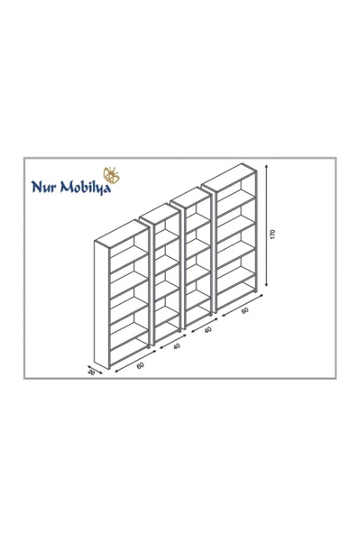 Nur Mobilya 4'lü Arkalıklı Model Kitaplık Beyaz - 3