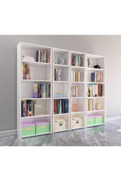 Nur Mobilya 4'lü Arkalıklı Model Kitaplık Beyaz - 2