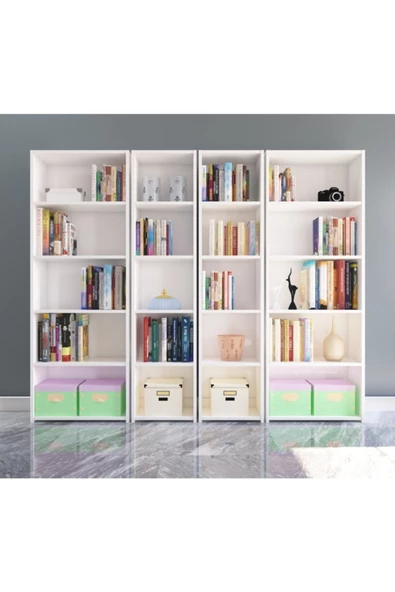 Nur Mobilya 4'lü Arkalıklı Model Kitaplık Beyaz