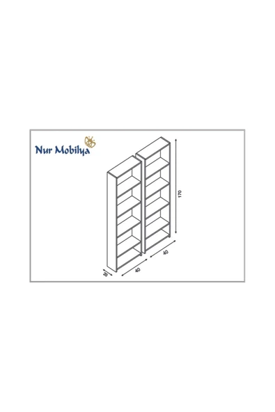 Nur Mobilya Zeyna 2'li Kitaplık Seti Beyaz - Resim 2