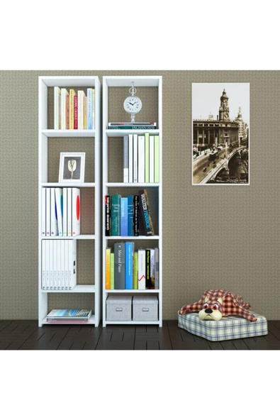 Nur Mobilya Poyraz 2'li Dar Kitaplık Beyaz