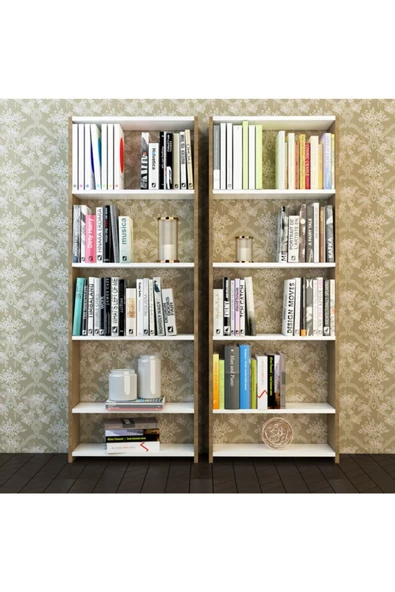 Nur Mobilya Yağmur 2'li Kitaplık Arkalıksız Model Ceviz