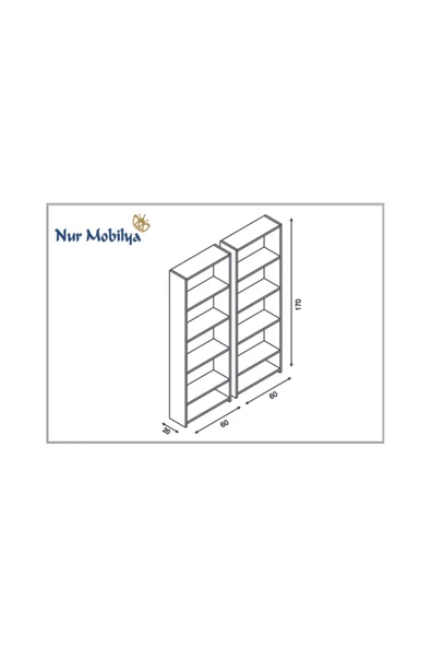 Nur Mobilya Yağmur 2'li Kitaplık Arkalıksız Model Beyaz - 2