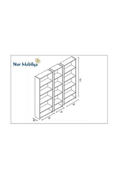 Nur Mobilya 3'lü Arkalıklı Kitaplık Atlantikçam-beyaz - 3