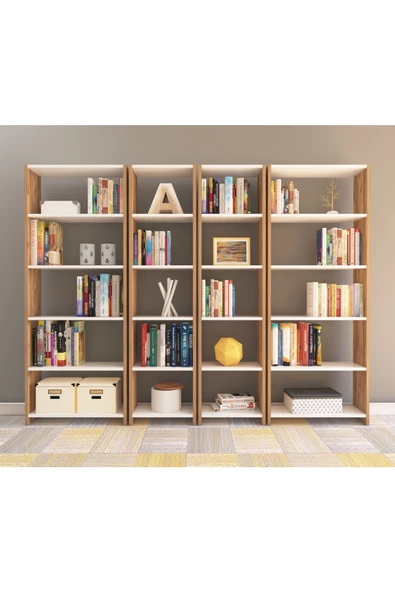 Nur Mobilya Ayaz 4'lü Kitaplık Atlantik Çam Beyaz - 2