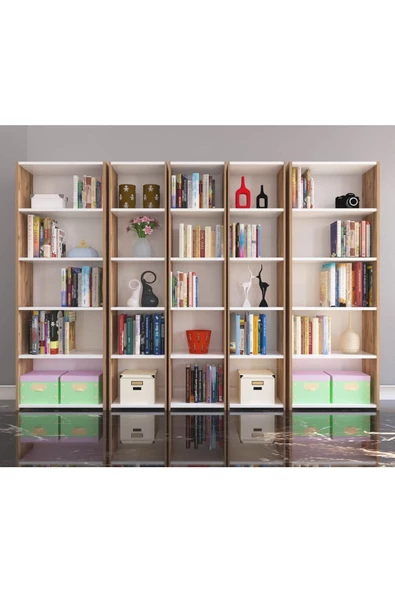 Nur Mobilya 5'li Arkalıklı Kitaplık Atlantikçam Beyaz - 2