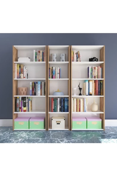 Nur Mobilya 3'lü Arkalıklı Kitaplık Atlantikçam-beyaz - 2