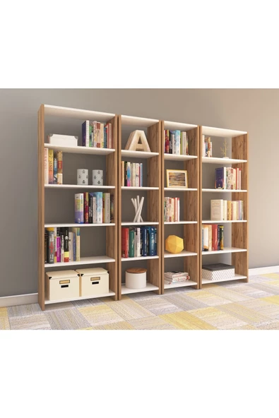 Nur Mobilya Ayaz 4'lü Kitaplık Atlantik Çam Beyaz