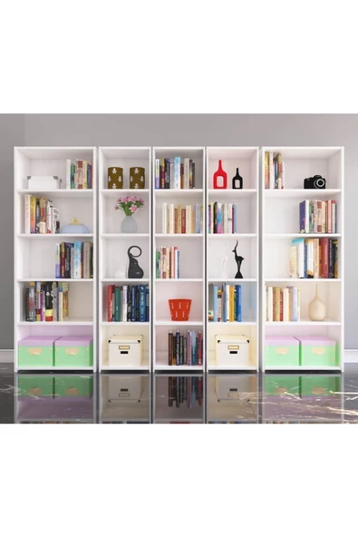 Nur Mobilya 5'li Arkalıklı Kitaplık Beyaz - 2