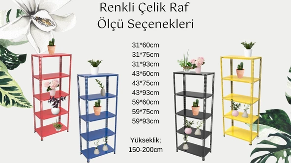 5 Katlı Beyaz Renk Çelik Raf - Çiçeklik Rafı, Ofis Rafı  31x75 cm 150 cm 0.70 mm - 2