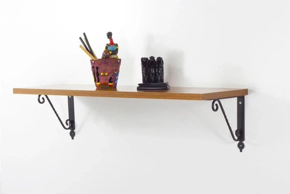 20x60 Cm Duvar Rafı - Ferforje Duvar Rafı, Duvara Monte Raf  Beyaz Beyaz - 6